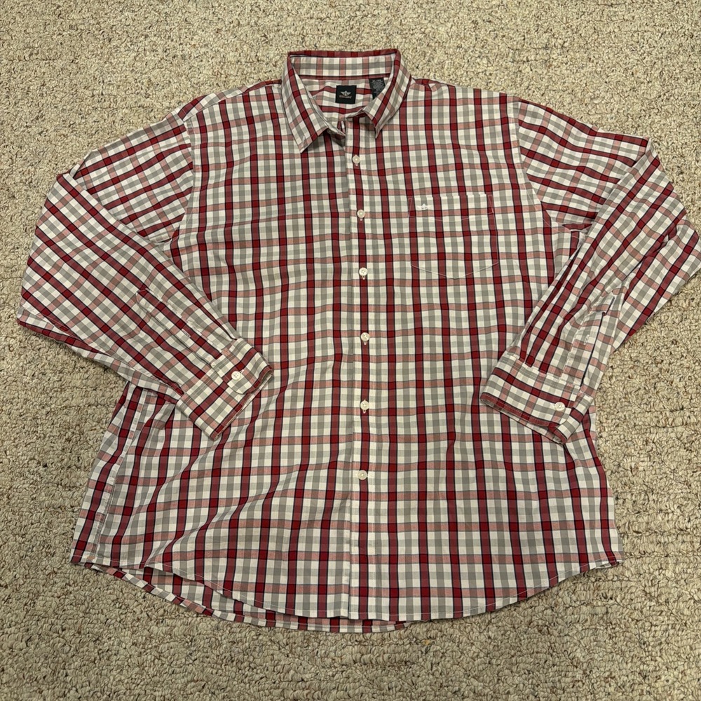 Men's Shirt Docker's Size XL Red Maroon & White Plaid Long Sleeve Button Up